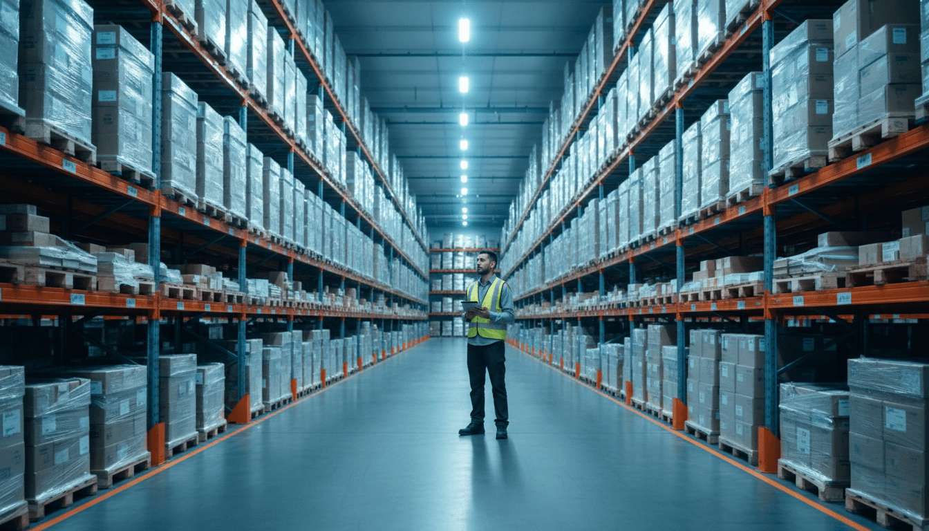 Warehouse operator managing organized inventory space