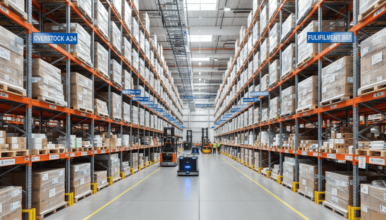Modern logistics warehouse with organized inventory and storage racks