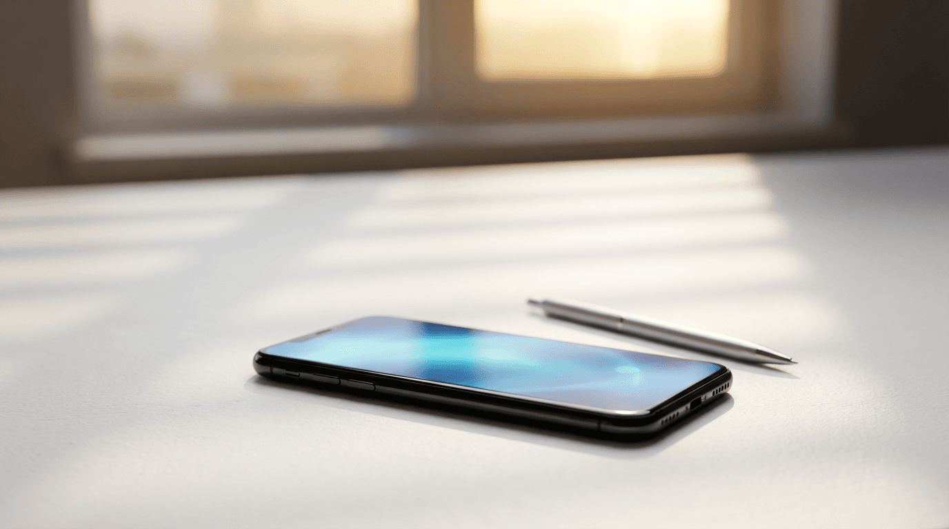 Hands holding smartphone showing WareNet logistics dashboard with route optimization data