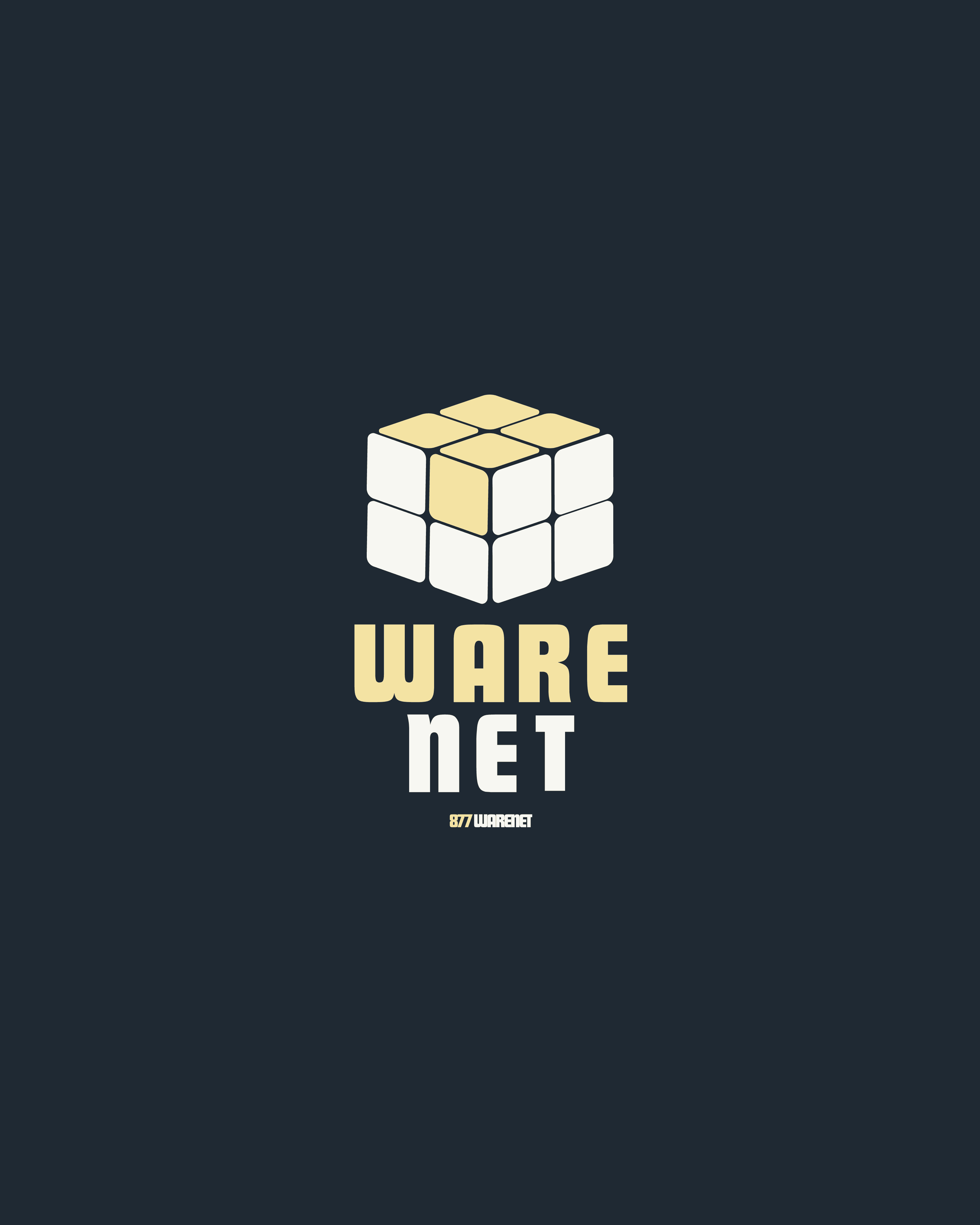 Ware Net logo featuring a yellow and white isometric cube above blocky text on navy.